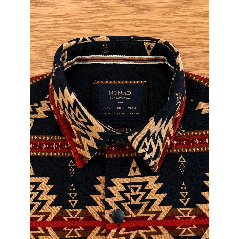 Nomad South Western Twill Shirt Jacket Black Tobacco Aztec Style Nico-MN